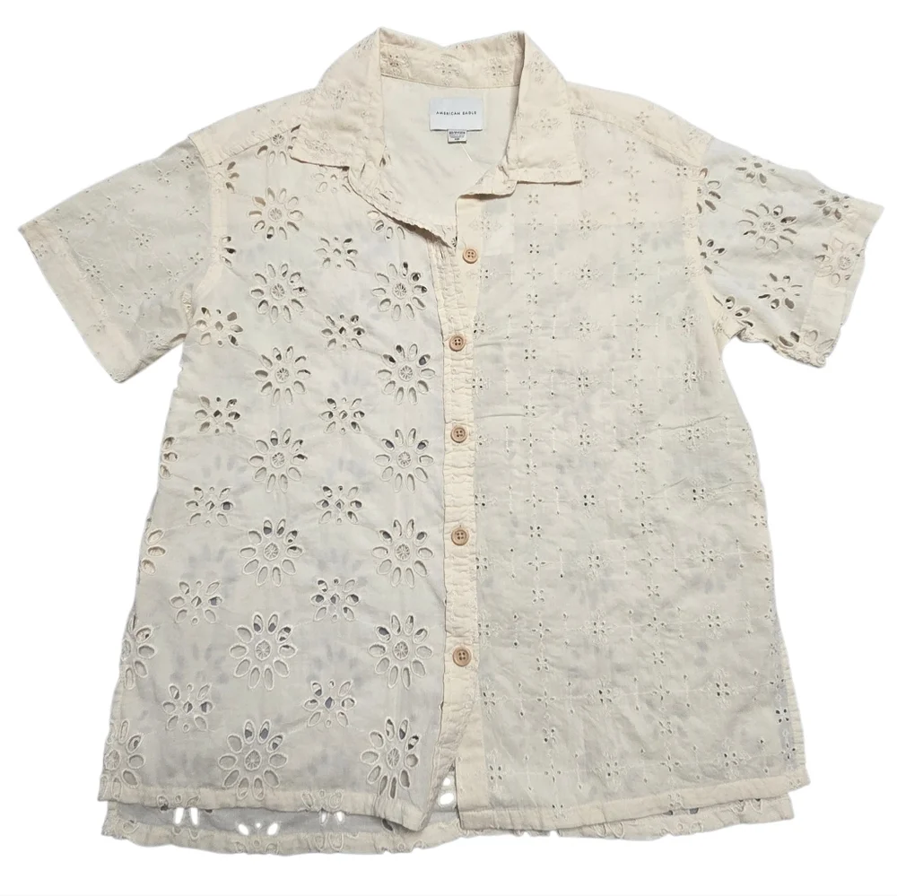 American Eagle Eyelet Button Down Shirt Cream Beige Top Blouse XSmall NWT